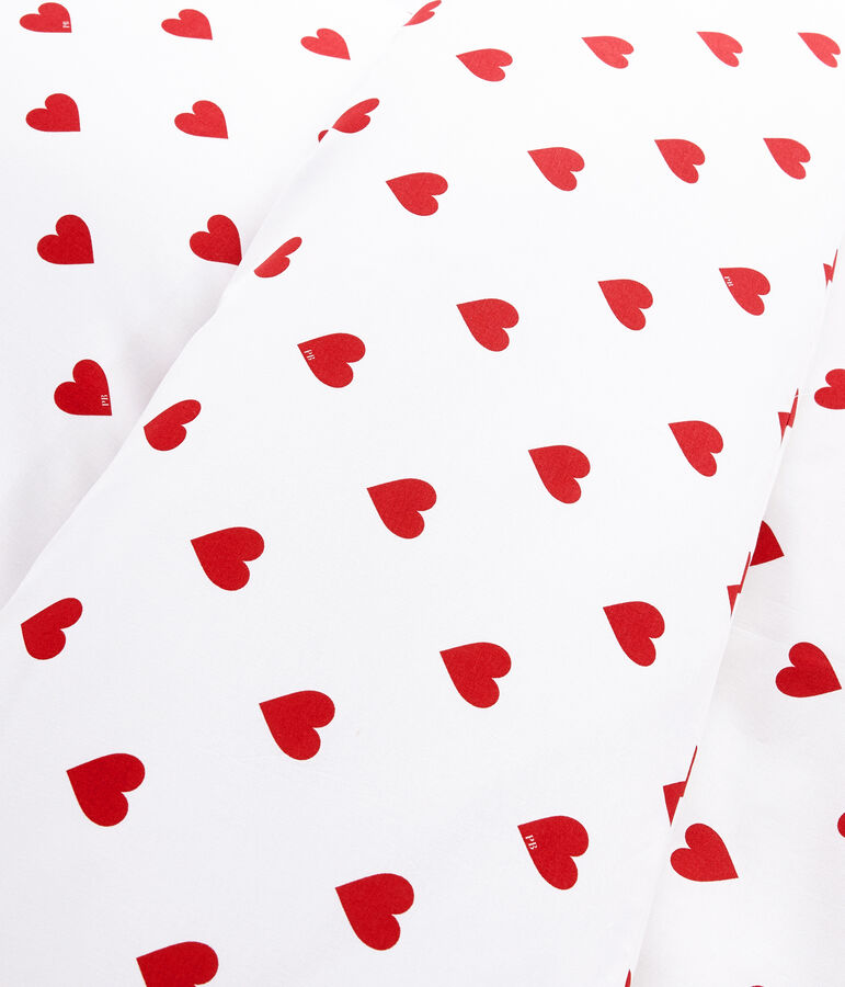 Juego de cama de coraz&oacute;n rojo de popelina blanco/rojo