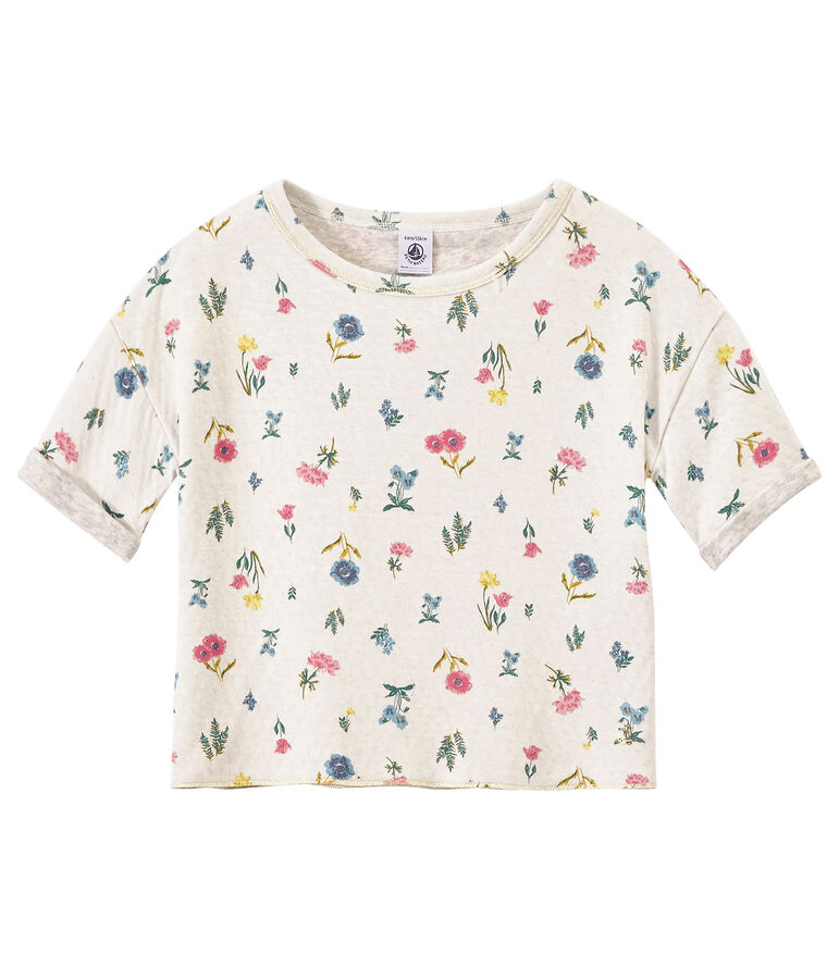Camiseta estampada en t&uacute;bico ligero para ni&ntilde;a blanco/multicolor