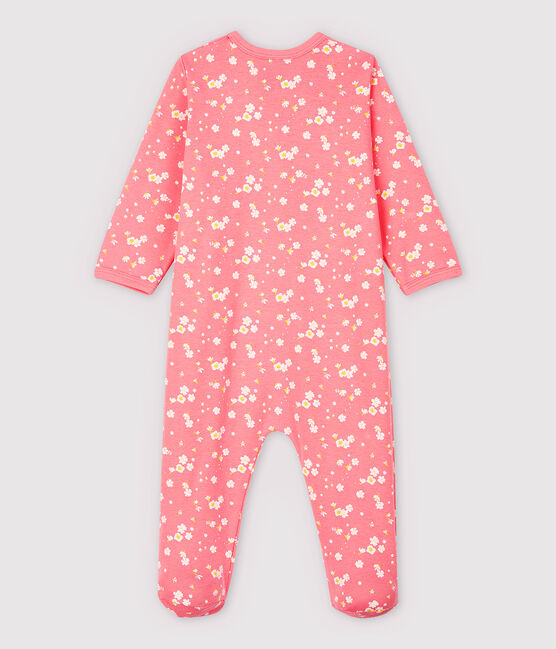 Pijama enterizo de flores de cerezo de algodón de bebé niña rosa GRETEL/blanco MULTICO