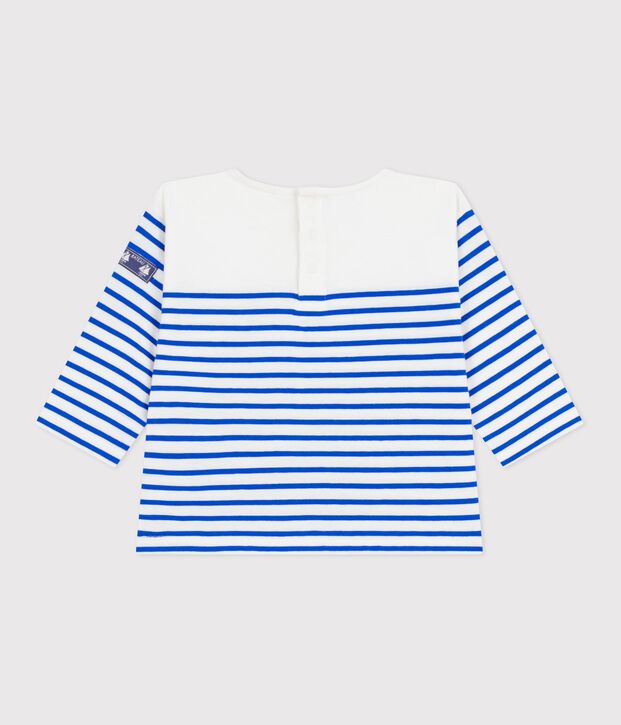 Camiseta marinera de algod&oacute;n de manga larga para beb&eacute; blanco/azul