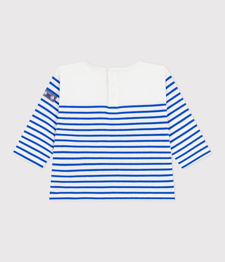 Camiseta marinera de algod&oacute;n de manga larga para beb&eacute; blanco MARSHMALLOW/azul PERSE