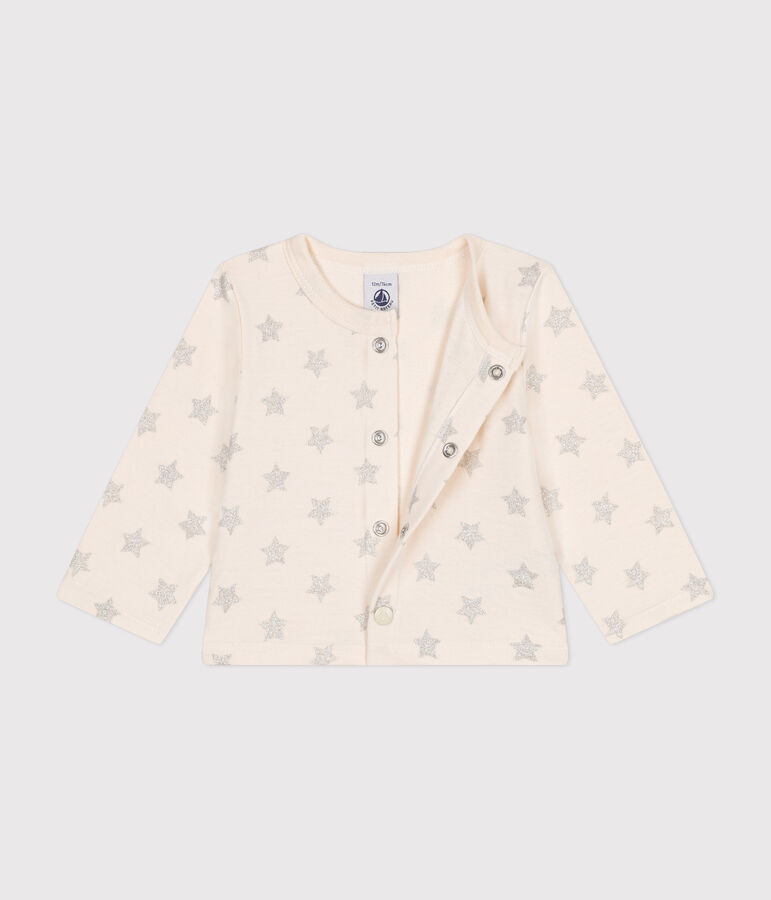 C&aacute;rdigan de t&uacute;bico con estampado de estrellas para beb&eacute; crudo/gris