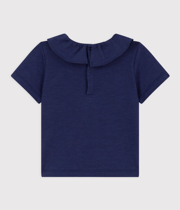 Blusa de punto flameado de manga corta para beb&eacute; azul