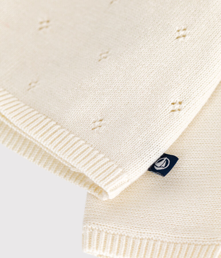 Jersey cruzado calado de punto tricotado de lana y algod&oacute;n para beb&eacute; blanco