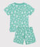 Pijama corto infantil de algodón con estampado verde ALOEVERA/blanco MARSHMALLOW