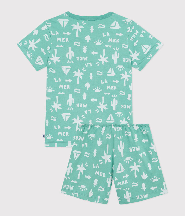 Pijama corto infantil de algod&oacute;n con estampado verde/blanco