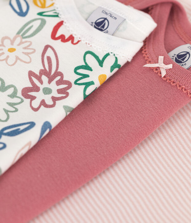 Juego de 3 bodis de algod&oacute;n de manga larga con flores para beb&eacute; multicolor