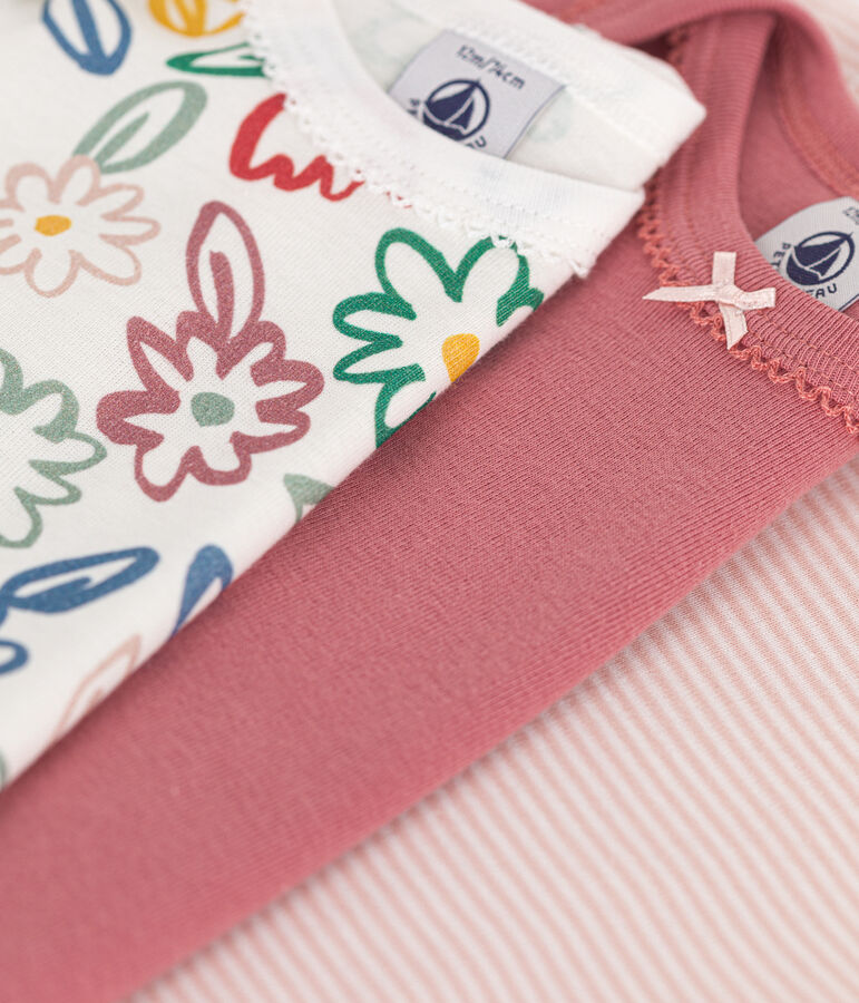 Juego de 3 bodis de algod&oacute;n de manga larga con flores para beb&eacute; multicolor
