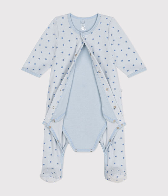 Bodyjama de terciopelo con estampado de pequeñas estrellas para bebé azul GOMME/ BEACH