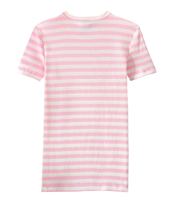 Camiseta de mujer en canalé original de rayas rosa BABYLONE/blanco MARSHMALLOW