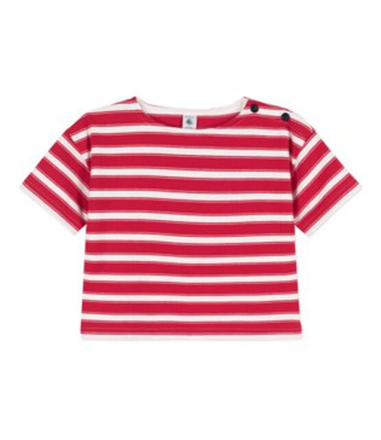 Camiseta de algodón grueso a rayas para niña rojo PEPS/blanco MARSHMALLOW