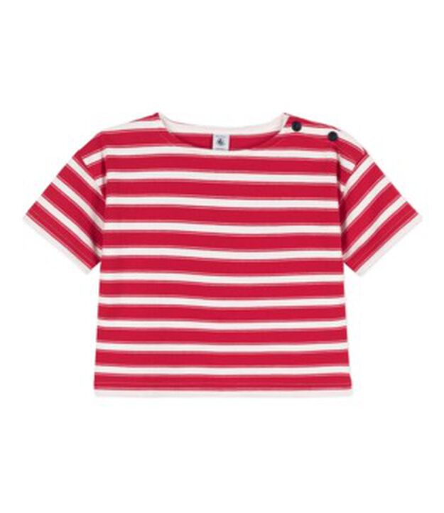 Camiseta de algod&oacute;n grueso a rayas para ni&ntilde;a rojo/blanco