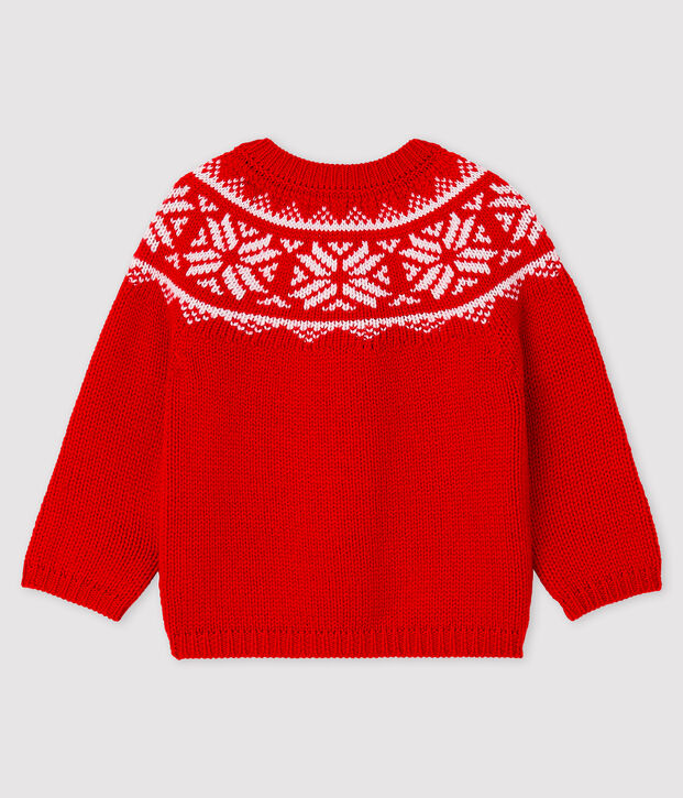 C&aacute;rdigan 100 % lana para beb&eacute; rojo/blanco