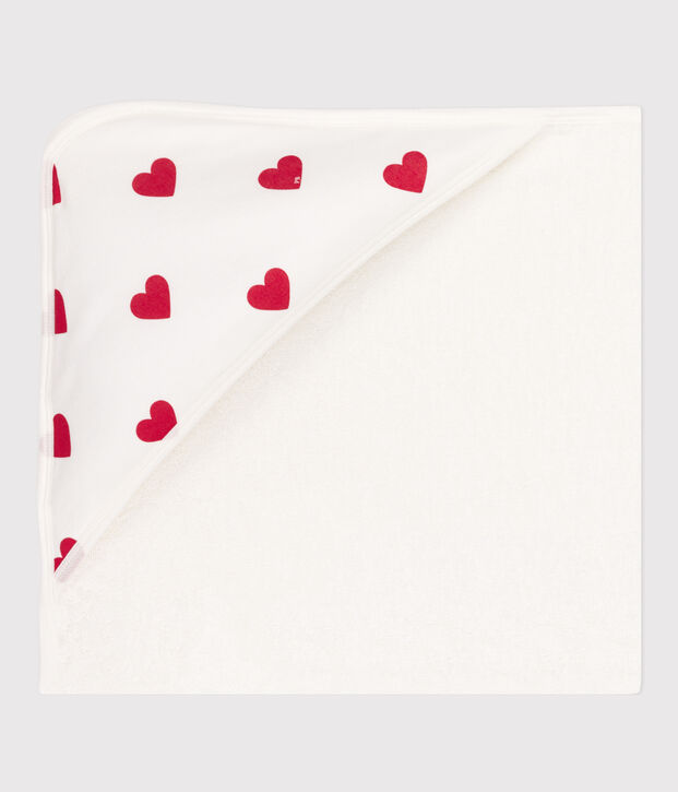 Capa de ba&ntilde;o de algod&oacute;n con corazones blanco/rojo