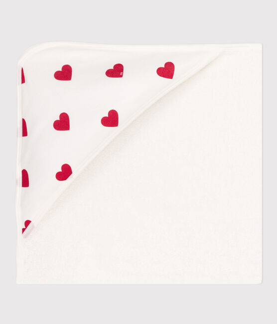 Capa de baño de algodón con corazones blanco MARSHMALLOW/rojo TERKUIT