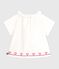 Blusa de popelina de algodón de manga corta con bordado de corazones para bebé blanco ECUME