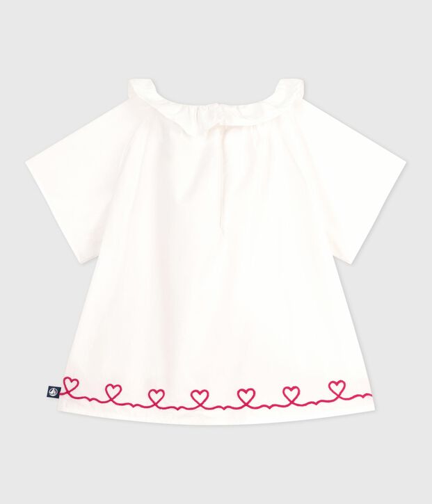 Blusa de popelina de algod&oacute;n de manga corta con bordado de corazones para beb&eacute; blanco
