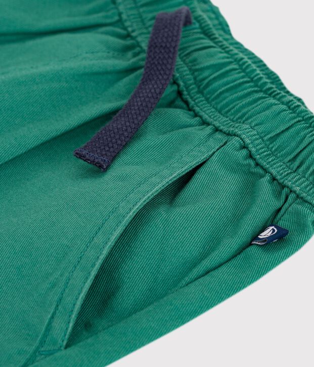 Bermudas cortas infantiles de algod&oacute;n liso verde