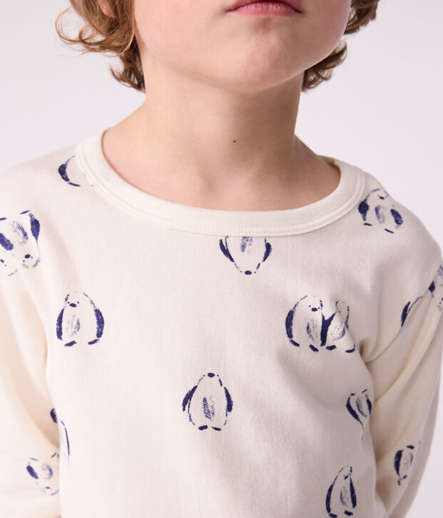 Pijama infantil de felpa con estampado de ping&uuml;inos azul/azul