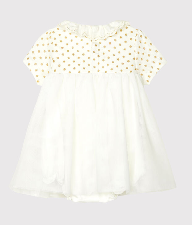 Vestido-bodi de algod&oacute;n de lino para beb&eacute; ni&ntilde;a blanco/amarillo