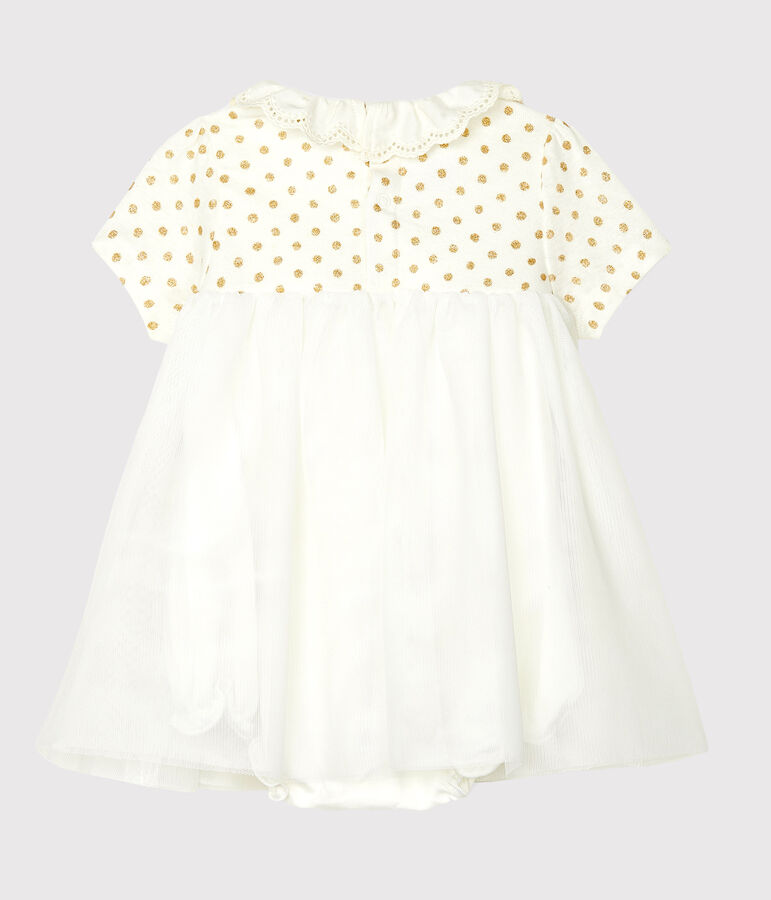 Vestido-bodi de algod&oacute;n de lino para beb&eacute; ni&ntilde;a blanco/amarillo