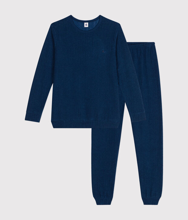 Pijama liso de tejido de rizo cepillado j&uacute;nior azul