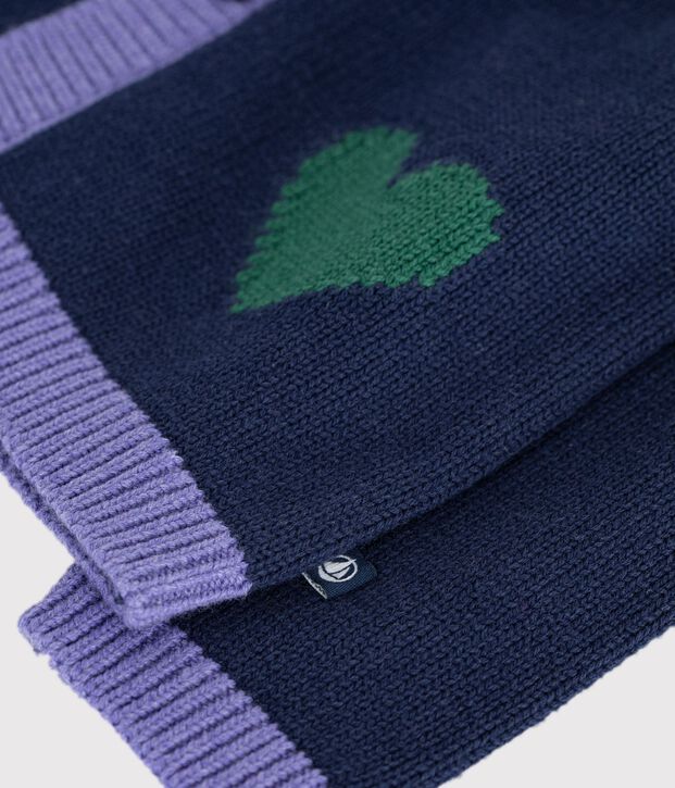 C&aacute;rdigan de punto tricotado de lana y algod&oacute;n con estampados jacquard de corazones para beb&eacute; azul/multicolor
