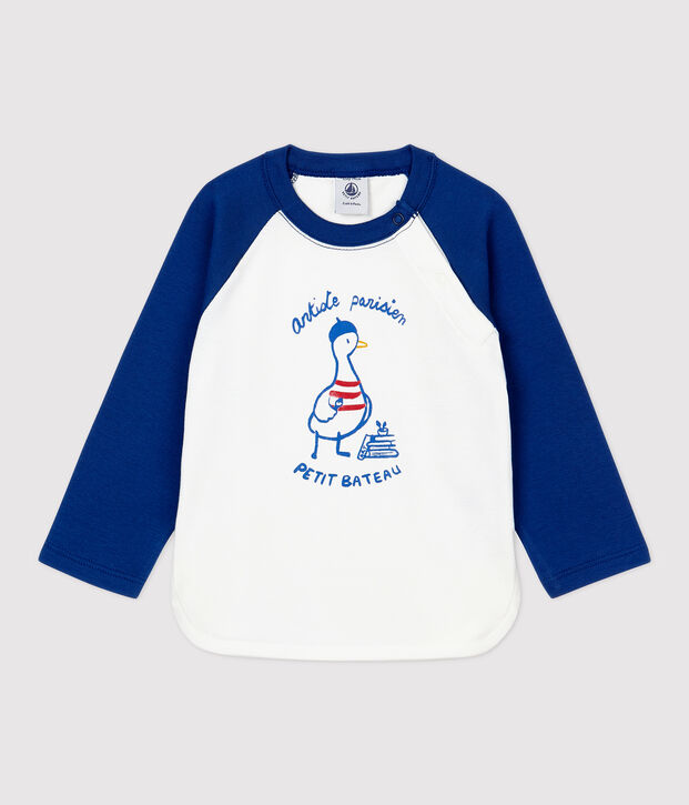 Camiseta de algod&oacute;n de beb&eacute;. blanco/azul
