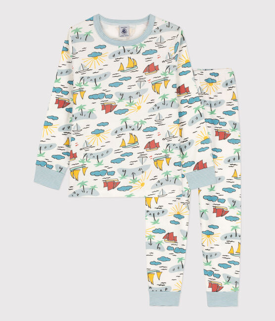 Pijama de algodón de explorador para niño/niña blanco MARSHMALLOW/blanco MULTICO