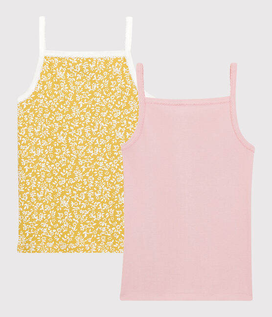 Juego de 2 camisetas de tirantes con estampado floral de niña de algodón orgánico variante 1