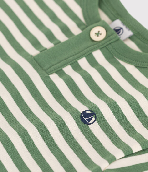 Camiseta de manga corta de algod&oacute;n a rayas para beb&eacute; verde/crudo