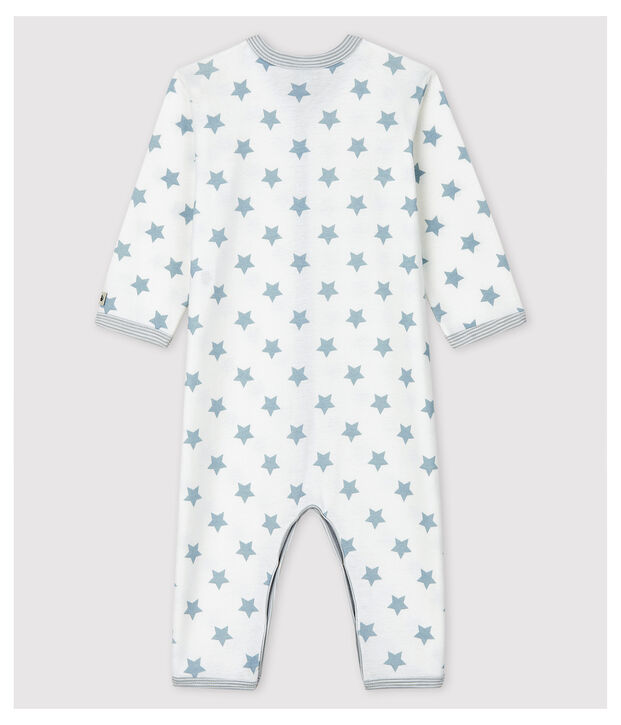 Pijama enterizo sin pies con estrellas grises de beb&eacute; de algod&oacute;n blanco/gris