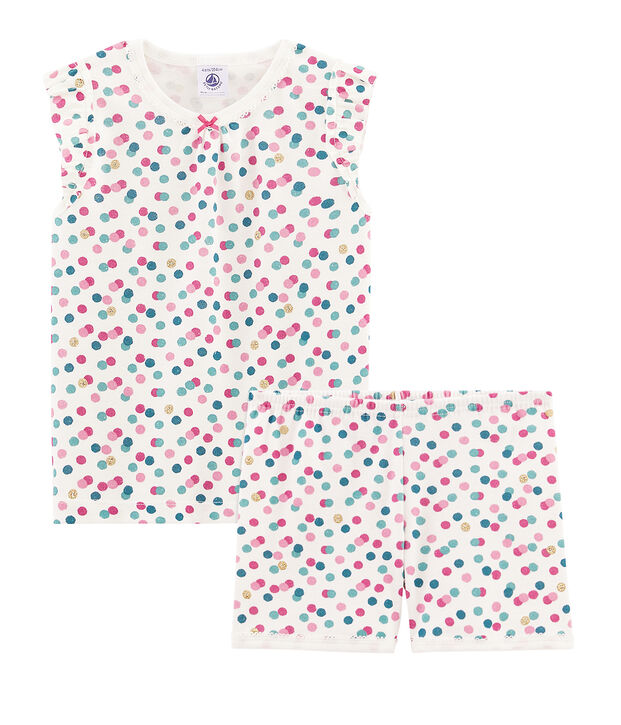 Pijama corto de punto de algod&oacute;n para ni&ntilde;a blanco/multicolor