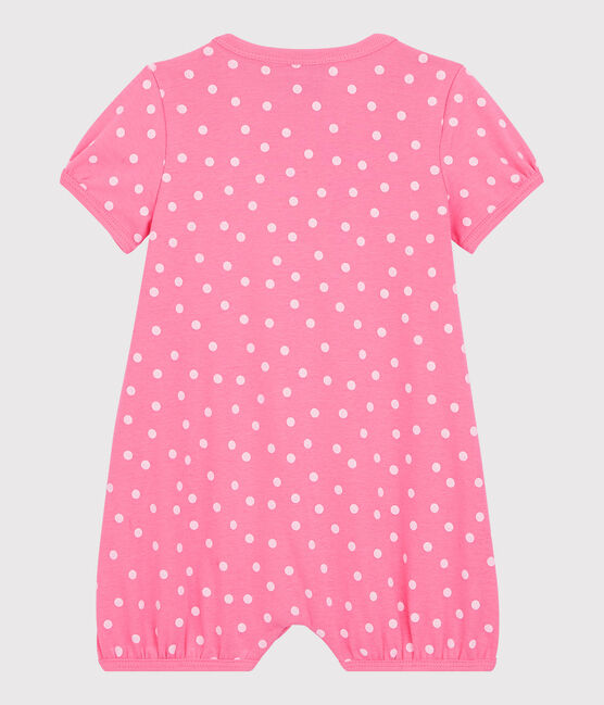 Pelele corto de bebé con lunares de algodón rosa PETAL/blanco ECUME