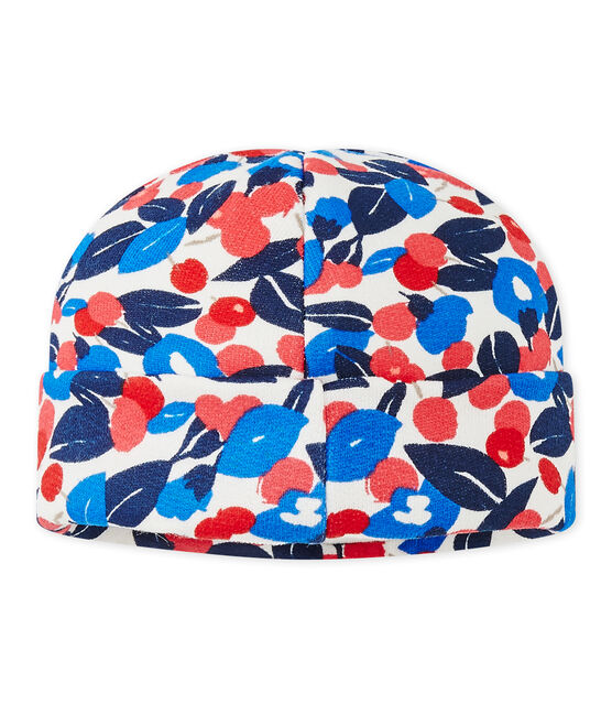 Gorrito bebé niña en muletón estampado blanco MARSHMALLOW/blanco MULTICO