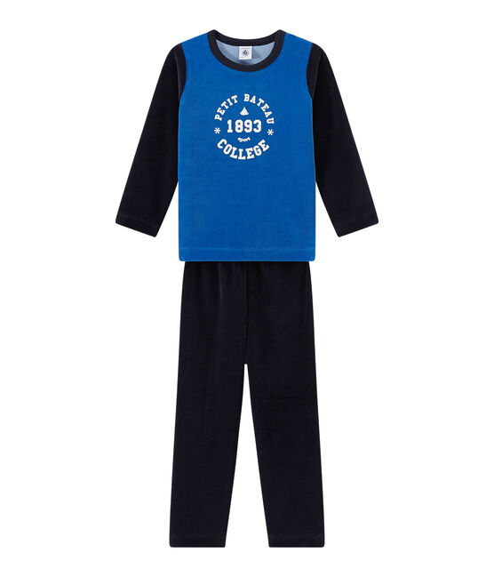 Pijama de terciopelo con motivo estampado para niño azul SMOKING/azul PERSE