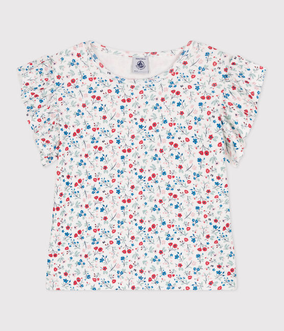 Camiseta infantil de manga corta de algodón con flores blanco MARSHMALLOW/blanco MULTICO