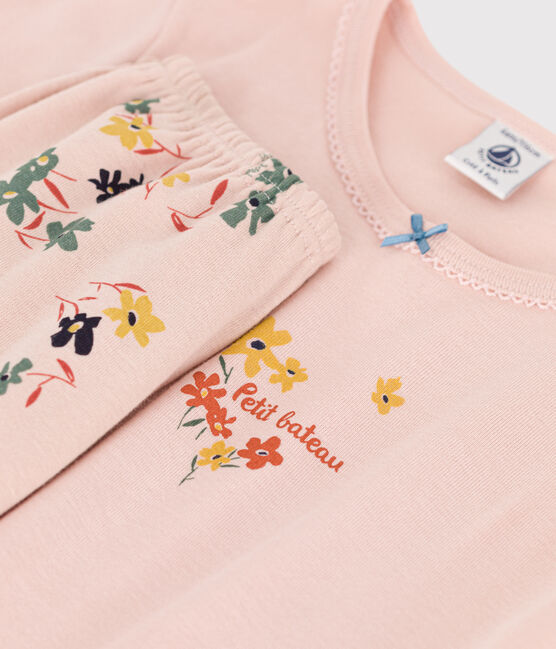 Pijama de manga corta de algodón con flores para niña rosa SALINE/blanco MULTICO