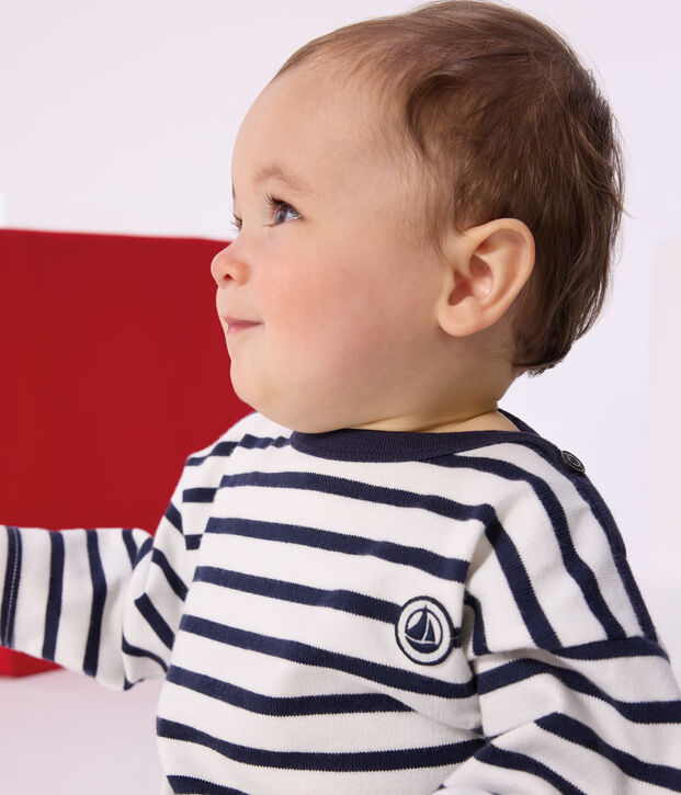 Marinera ic&oacute;nica de algod&oacute;n para beb&eacute; blanco/azul