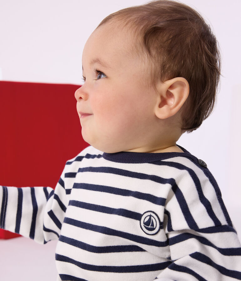 Marinera ic&oacute;nica de algod&oacute;n para beb&eacute; blanco/azul