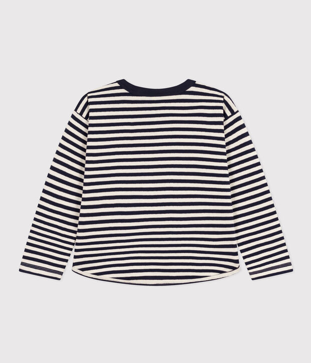 Camiseta de manga larga de tejido t&uacute;bico de ni&ntilde;o azul/crudo