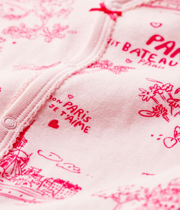 Pijama enterizo de tela de Jouy Par&iacute;s de tejido tubular de beb&eacute; ni&ntilde;a rosa/rosa