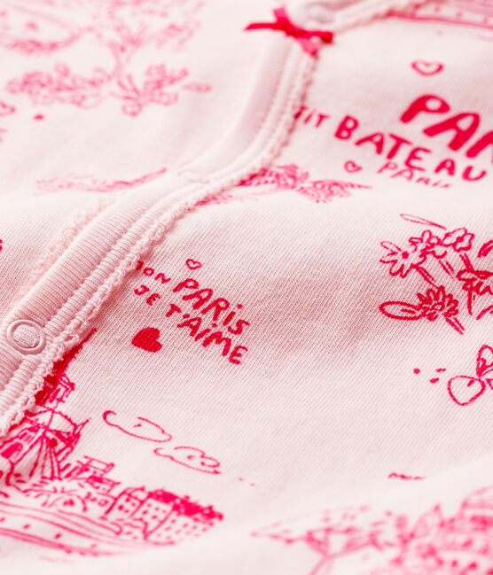 Pijama enterizo de tela de Jouy París de tejido tubular de bebé niña rosa FLEUR/rosa GROSEILLER