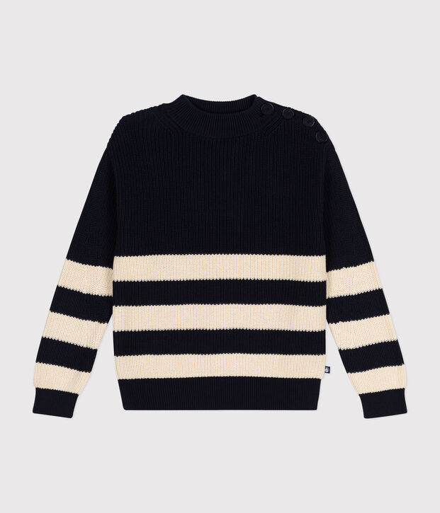 Jersey de algod&oacute;n para mujer azul/crudo