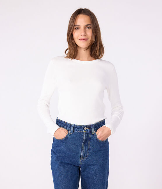 Camiseta Iconique de manga larga de punto liso para mujer blanco ECUME