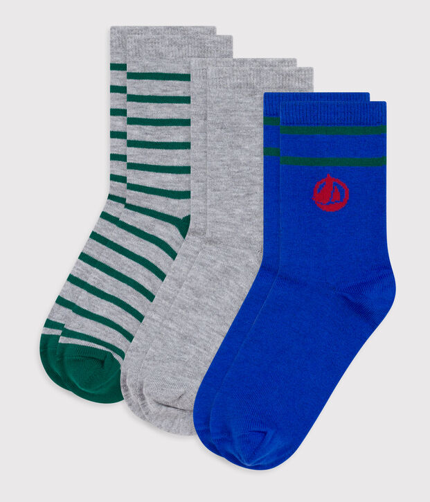 3 pares de calcetines infantiles de algod&oacute;n a rayas con logo multicolor