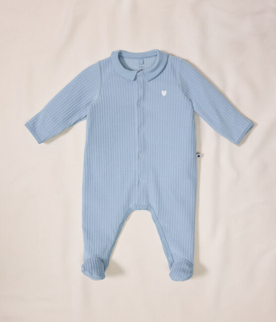 Pijama de terciopelo con cuello liso para bebé azul FLO