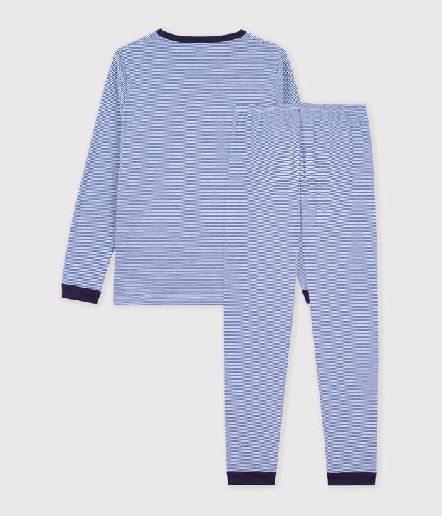 Pijama infantil de algod&oacute;n a rayas azul/blanco