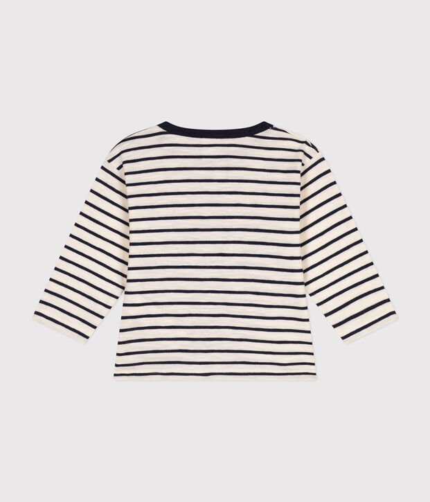 Camiseta de manga larga de punto para beb&eacute; crudo/azul