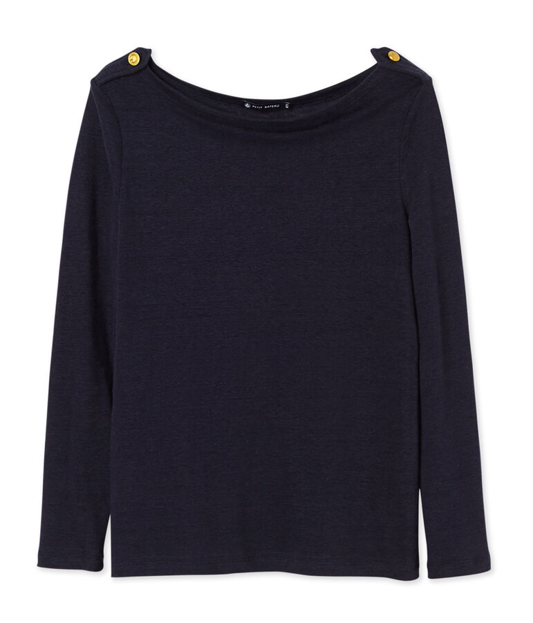 Camiseta manga larga de lino para mujer azul SMOKING